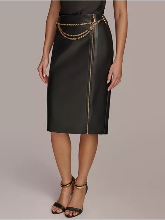 Donna Karan Dresses & Skirts - Donna Karan New York Faux Leather Chain Midi Pencil Skirt Edgy Chic Sz 10